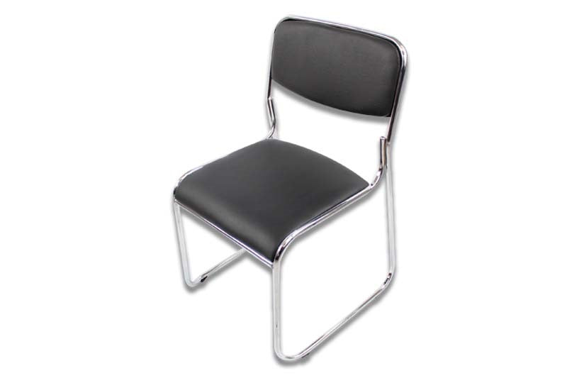 Silla de visita MODAMOB modelo CORVUS, asiento y respaldo de vinipiel, base de tubo cromado, color negro.