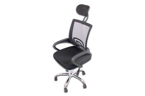 Silla gerencial MODAMOB, modelo LYRA, reposabrazos, respaldo de malla, piston C3 120KG, base metalica con ruedas, color gris