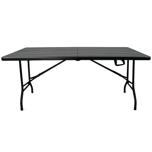 Mesa Plegable MODAMOB 1.80 metros, Modelo LIGNUM 180cm x 76cm x 74cm, calibre 25mm, Acabado Tipo Mimbre simula Madera Color Negro