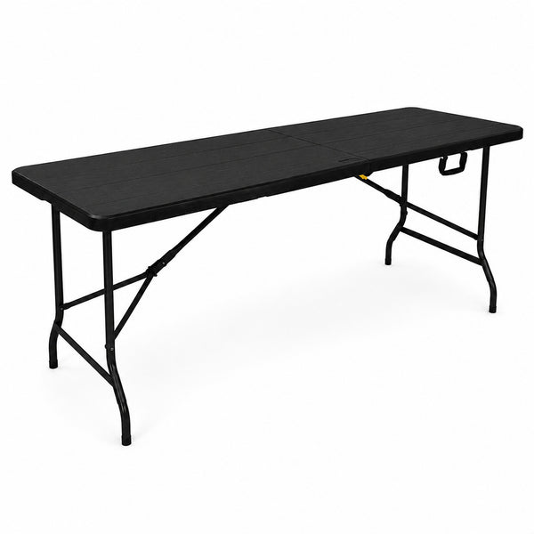 Mesa Plegable MODAMOB 1.80 metros, Modelo LIGNUM 180cm x 76cm x 74cm, calibre 25mm, Acabado Tipo Mimbre simula Madera Color Negro