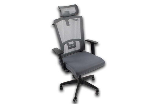 Silla gerencial MODAMOB, modelo KIOTO, reposabrazos, estrella aleacion con 5 ruedas, piston de gas C3 120Kg, perchero en cabecera, color gris/negro
