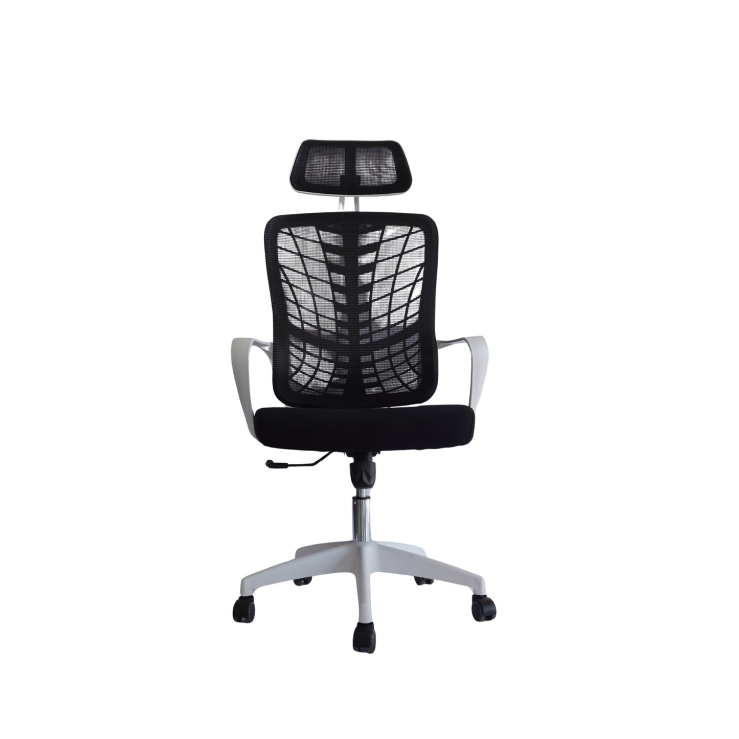 Silla Gerencial MODAMOB modelo Shadow, Respaldo y cabecera de malla, piston de gas C3 120Kg, reposabrazos, soporte lumbar, color negro/gris.
