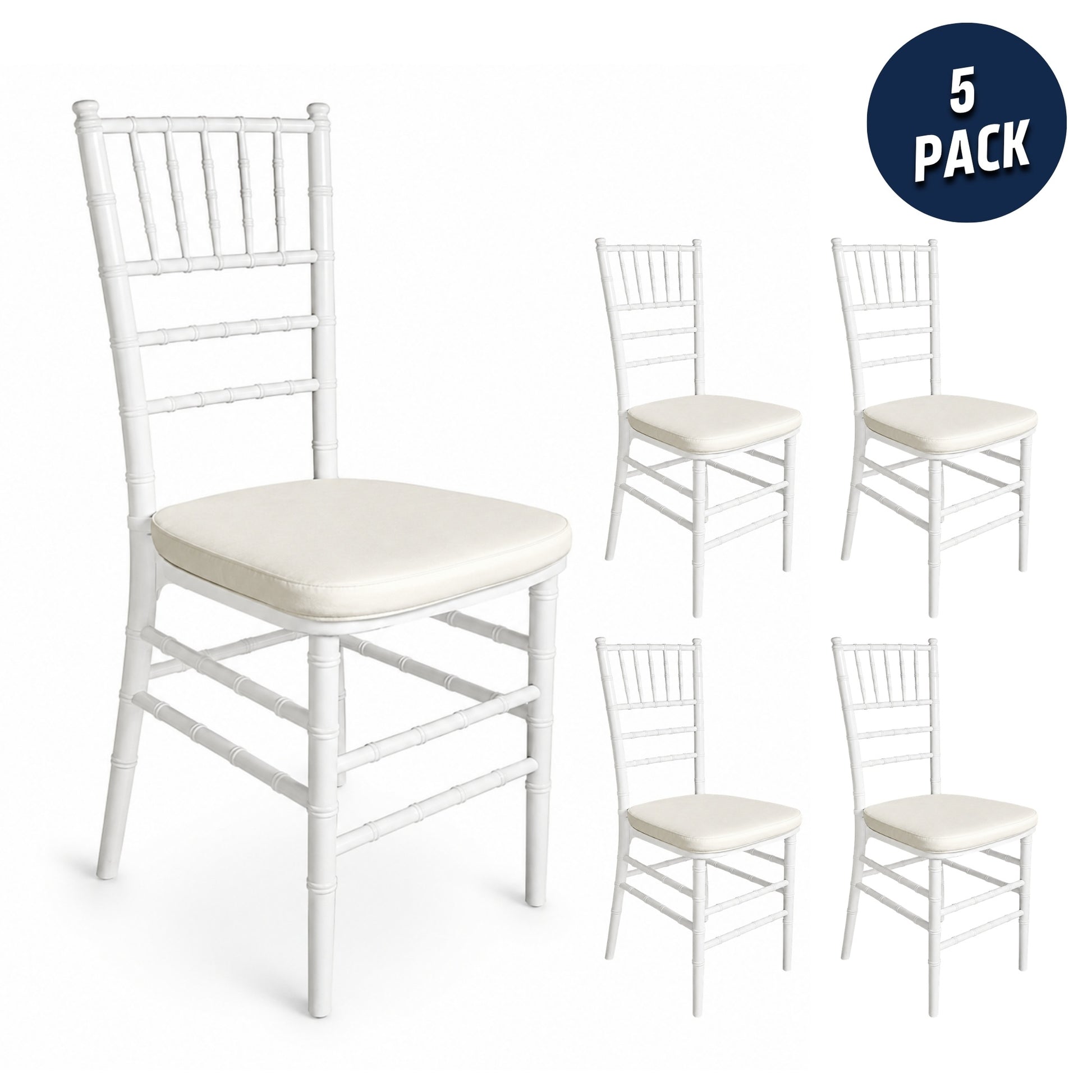 Paquete de 5 Sillas MODAMOB, modelo Tiffany, 161cm x 40cm x 46cm, 20 kg, incluye asiento acolchado, color perla