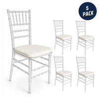 Paquete de 5 Sillas MODAMOB modelo Tiffany, 161cm x 40cm x 46cm, 25 kg, incluye asiento acolchado, color cristal