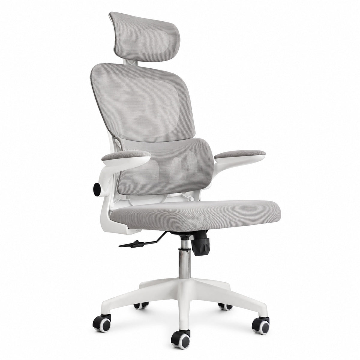 Silla Gerencial MODAMOB modelo Polar, Respaldo y Cabecera De Malla, Piston De Gas C3 120Kg, Reposabrazos, Soporte Lumbar, Color Gris.