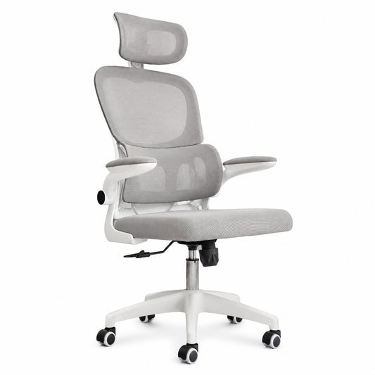 Silla Gerencial MODAMOB modelo Polar, Respaldo y Cabecera De Malla, Piston De Gas C3 120Kg, Reposabrazos, Soporte Lumbar, Color Gris.