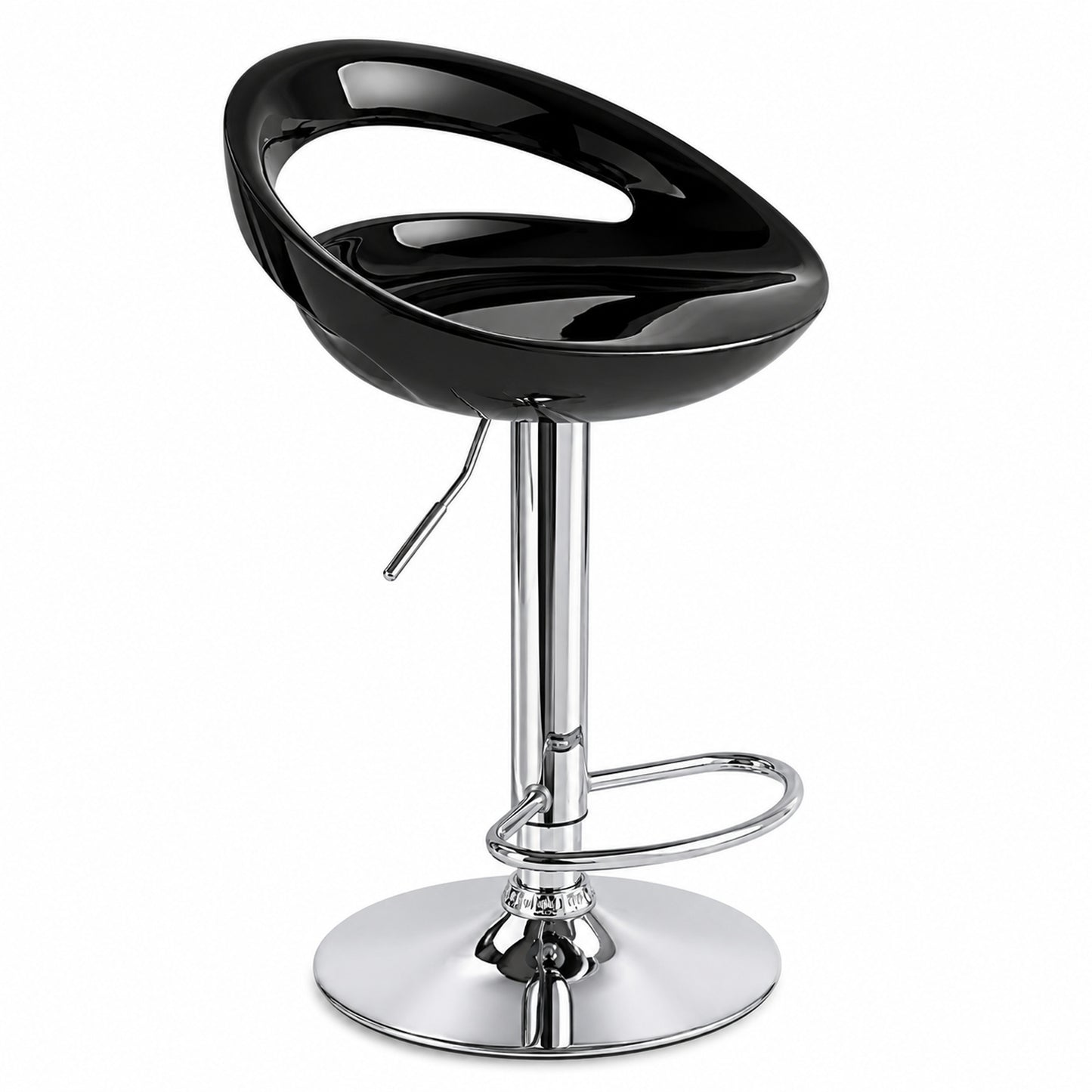 Banco para barra MODAMOB, modelo Obsidian, base cromada, piston nivelacion altura, color negro.