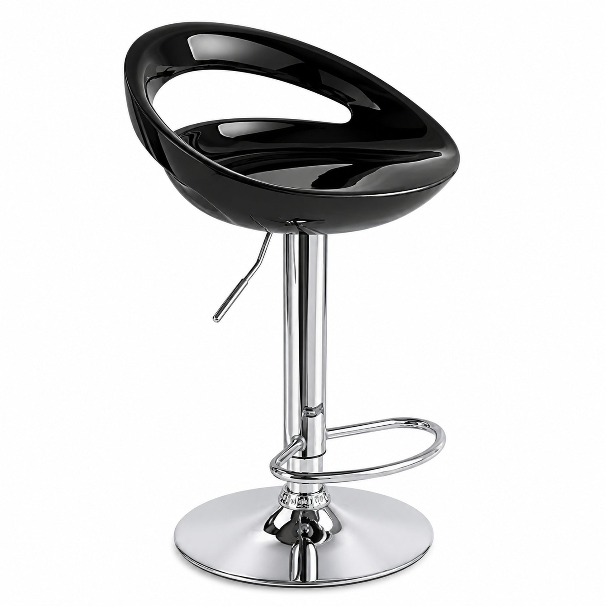 Banco para barra MODAMOB, modelo Obsidian, base cromada, piston nivelacion altura, color negro.