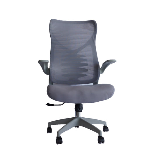 Silla gerencial MODAMOB, modelo Ash, respaldo de malla, piston de gas C3 120Kg, reposabrazos, soporte lumbar ajustable, color gris.