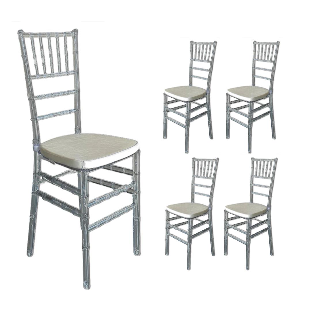 Paquete de 5 Sillas MODAMOB modelo Tiffany, 161cm x 40cm x 46cm, 25 kg, incluye asiento acolchado, color cristal