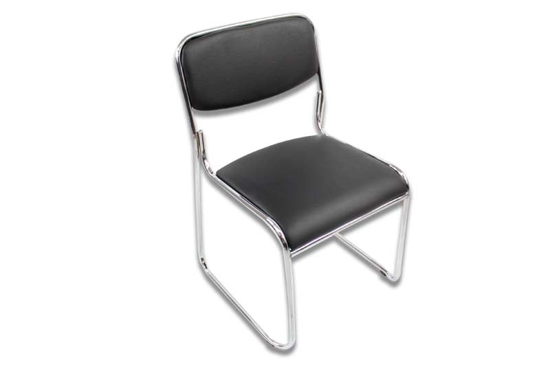 Silla de visita MODAMOB modelo CORVUS, asiento y respaldo de vinipiel, base de tubo cromado, color negro.