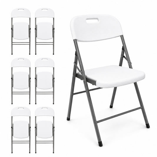 PACK de 6 Sillas Plegables MODAMOB TITAN, Color Blanco, Reforzadas, 52cm Largo, 47.5cm Ancho, 85cm Alto, Tubular 25mm, Calibre 18, soporta 140 kg