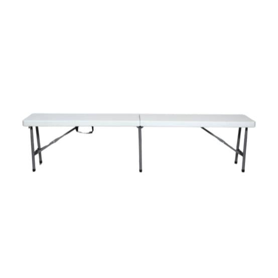 Banca Plegable Modamob 1.83 metros, 183x30x44cm, base 4.8cm, tubo, 22x1.0mm, blanca Ligero dano