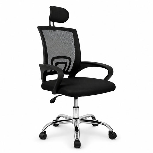 Silla gerencial MODAMOB, modelo LYRA,  reposabrazos, respaldo de malla, piston C3 120KG, base metalica con ruedas, color gris