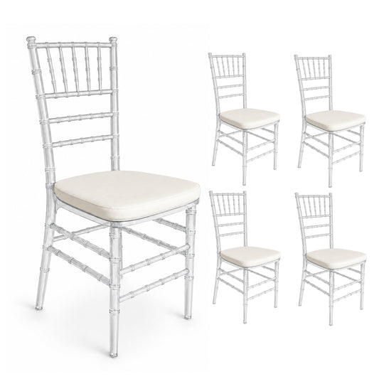Paquete de 5 Sillas MODAMOB modelo Tiffany, 161cm x 40cm x 46cm, 25 kg, incluye asiento acolchado, color cristal