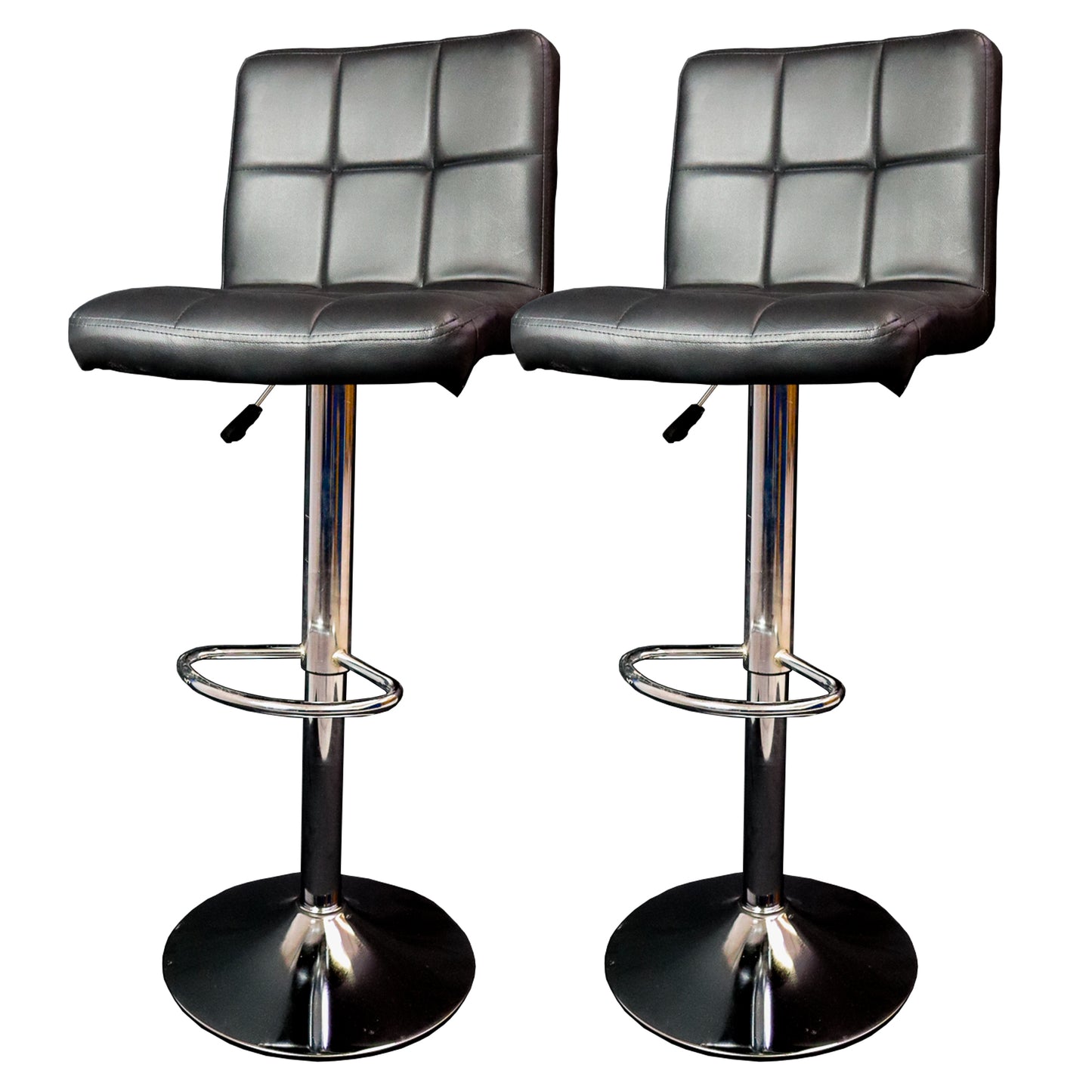 Bancos de barra MODAMOB modelo DUSK, asiento de vinipiel con respaldo, base  giratoria, piston de altura, 2 piezas, color negro LIGERO rasguno en tapiz