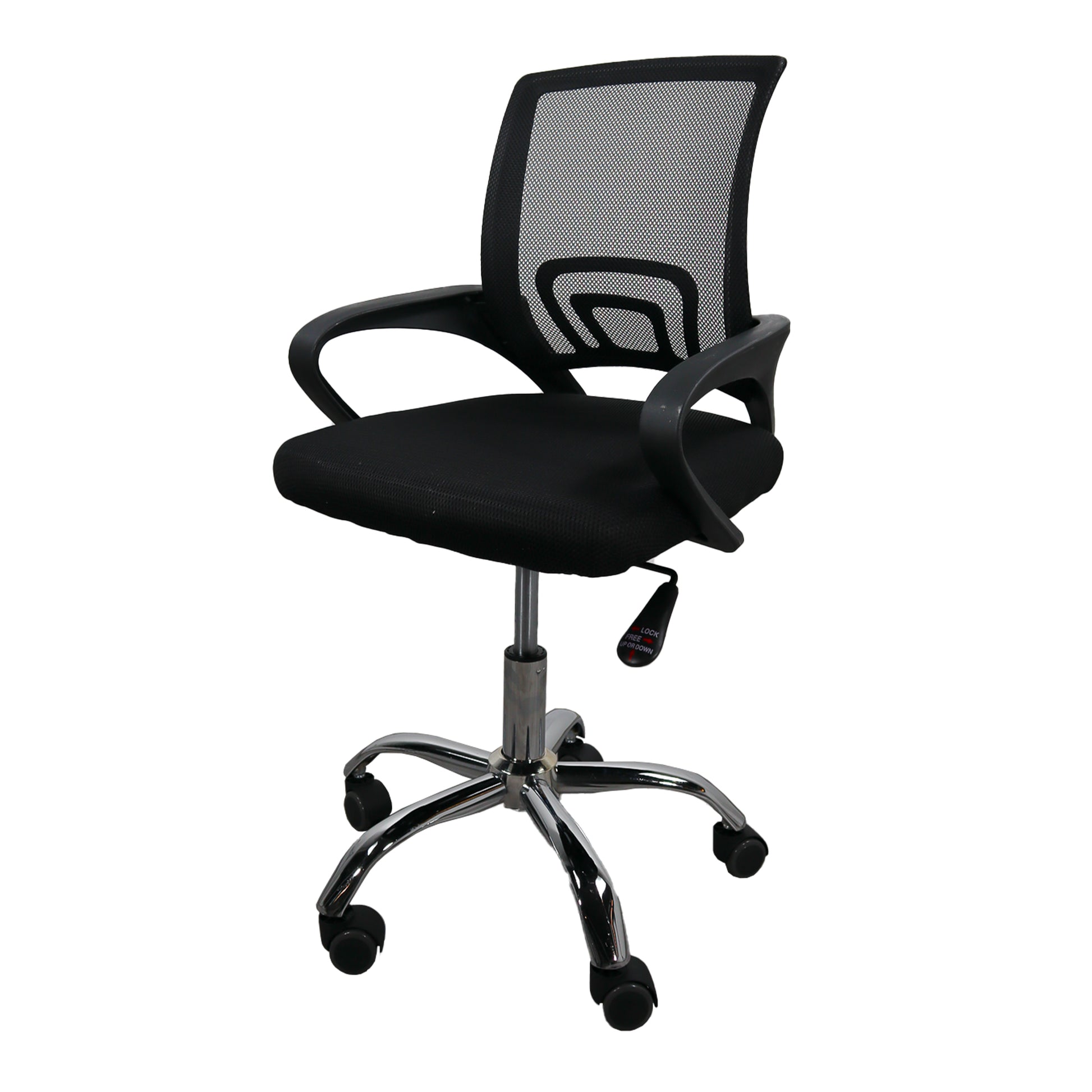 Silla gerencial MODAMOB, modelo EVEREST, respaldo de malla, reposabrazos, piston de gas C3 120Kg, base metalica con 5 ruedas, color negro