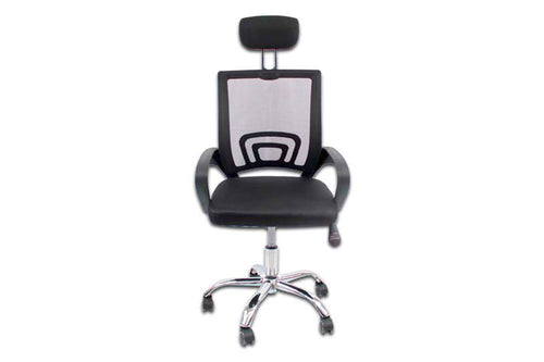 Silla gerencial MODAMOB, modelo LYRA,  reposabrazos, respaldo de malla, piston C3 120KG, base metalica con ruedas, color gris