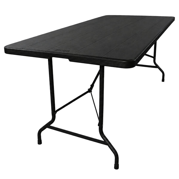 Mesa Plegable MODAMOB 1.80 metros, Modelo LIGNUM 180cm x 76cm x 74cm, calibre 25mm, Acabado Tipo Mimbre simula Madera Color Negro