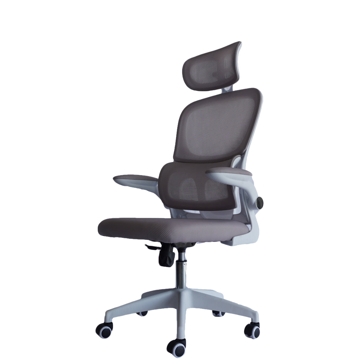 Silla Gerencial MODAMOB modelo Polar, Respaldo y Cabecera De Malla, Piston De Gas C3 120Kg, Reposabrazos, Soporte Lumbar, Color Gris.