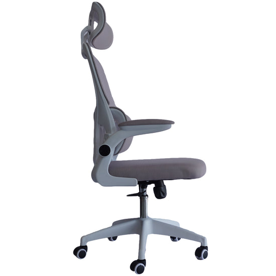 Silla Gerencial MODAMOB modelo Polar, Respaldo y Cabecera De Malla, Piston De Gas C3 120Kg, Reposabrazos, Soporte Lumbar, Color Gris.