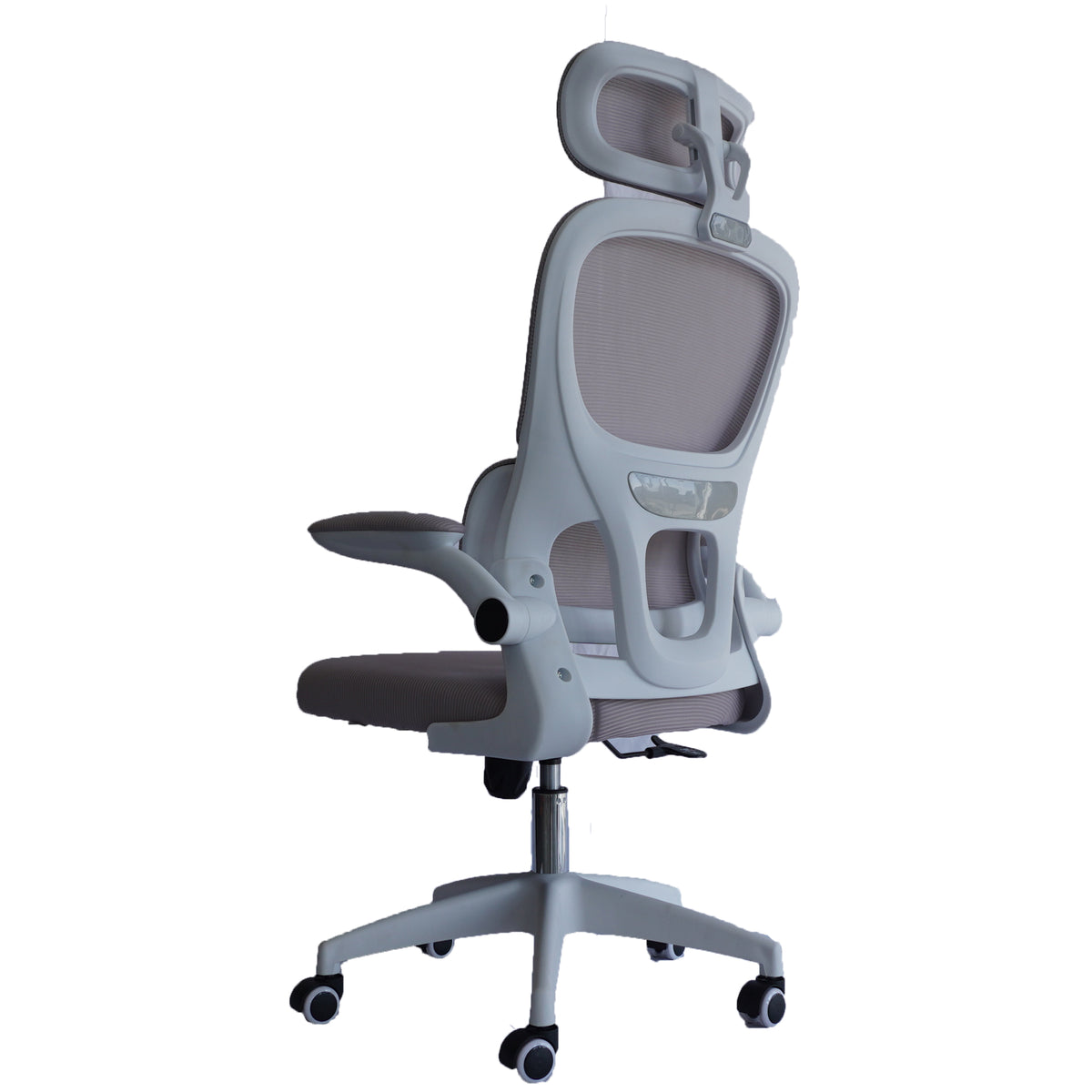 Silla Gerencial MODAMOB modelo Polar, Respaldo y Cabecera De Malla, Piston De Gas C3 120Kg, Reposabrazos, Soporte Lumbar, Color Gris.