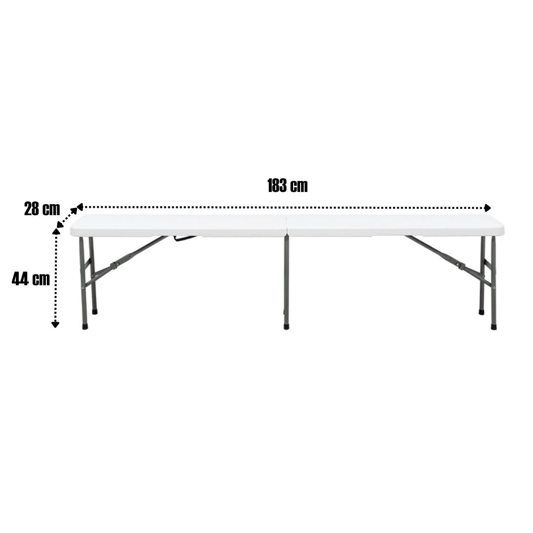 Banca plegable MODAMOB, largo 1.83mts, ancho 28cm, alto 43.5cm, tubo grosor 22mm, color blanco