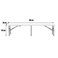 Banca plegable MODAMOB, largo 1.83mts, ancho 28cm, alto 43.5cm, tubo grosor 22mm, color blanco