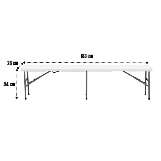 Banca plegable MODAMOB, largo 1.83mts, ancho 28cm, alto 43.5cm, tubo grosor 22mm, color blanco